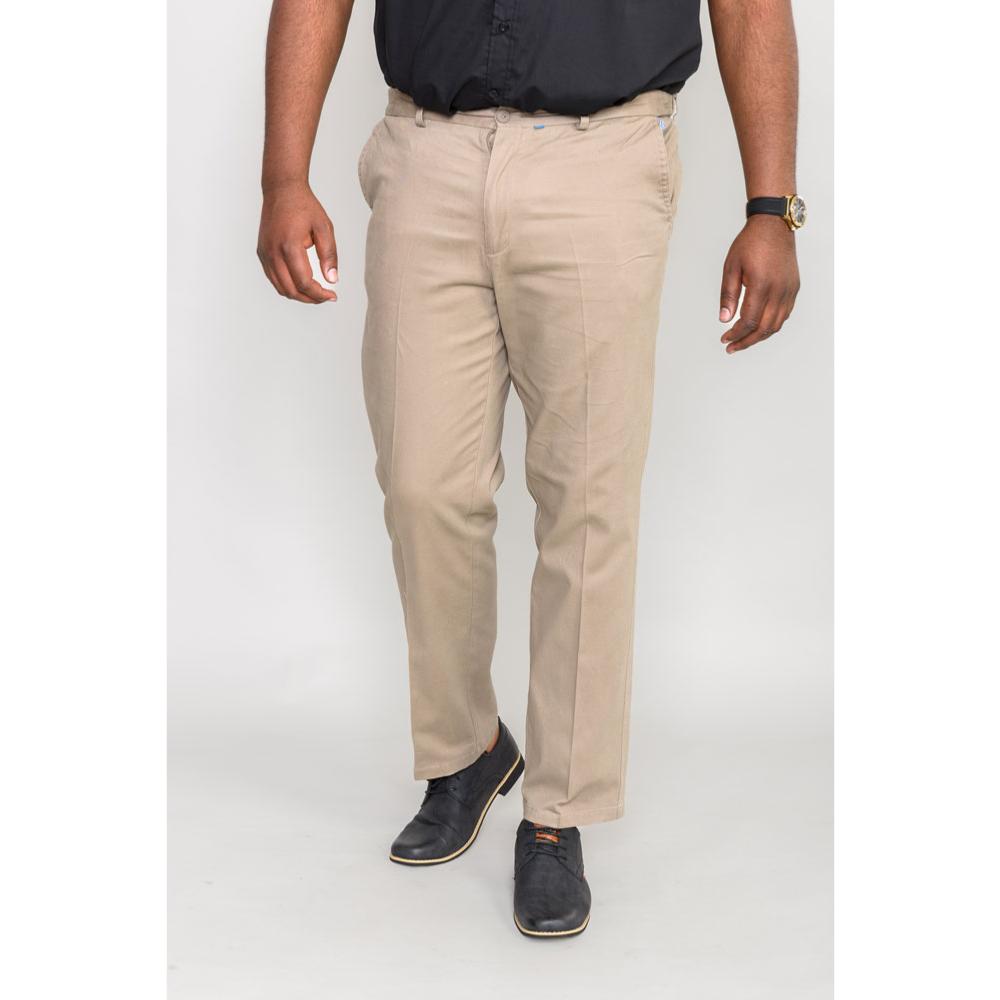 D555 BIG MANS CASUAL COTTON CHINO TROUSERS WITH COMFORT STRETCH FIT AND FLEXI-WAIST DARK STONE