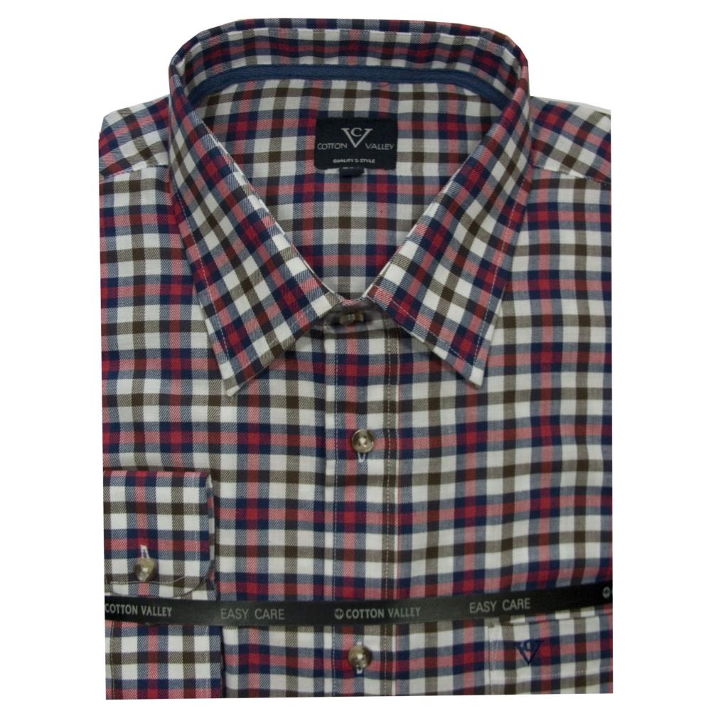 COTTON VALLEY LONG SLEEVE LIGHTLY BRUSHED CHECK SHIRT RED / NAVY