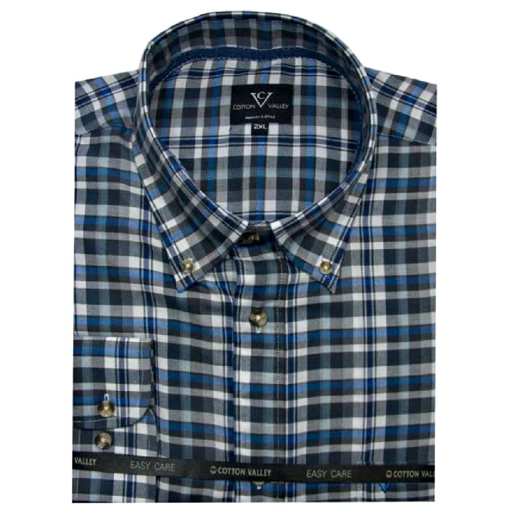 COTTON VALLEY LONG SLEEVE LIGHTLY BRUSHED CHECK SHIRT BLUE / NAVY