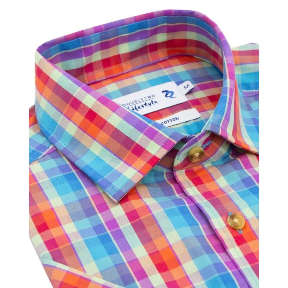 DOUBLE TWO LIFESTYLE MULTI-COLOURED CHECK SHORT SLEEVE SHIRT