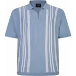 ESPIONAGE KNITTED COTTON STRIPED POLO WITH ZIP NECK SKY BLUE