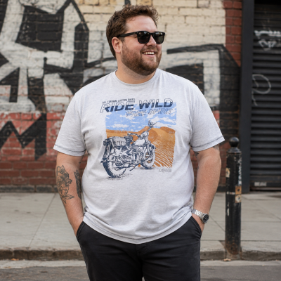 D555 LANGDON RIDE WILD MOTORBIKE PRINT TEE GREY MARL