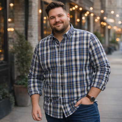 DOUBLE TWO LIFESTYLE MULTI-COLOURED CHECK LONG SLEEVE SHIRT NAVY