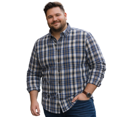 DOUBLE TWO LIFESTYLE MULTI-COLOURED CHECK LONG SLEEVE SHIRT NAVY
