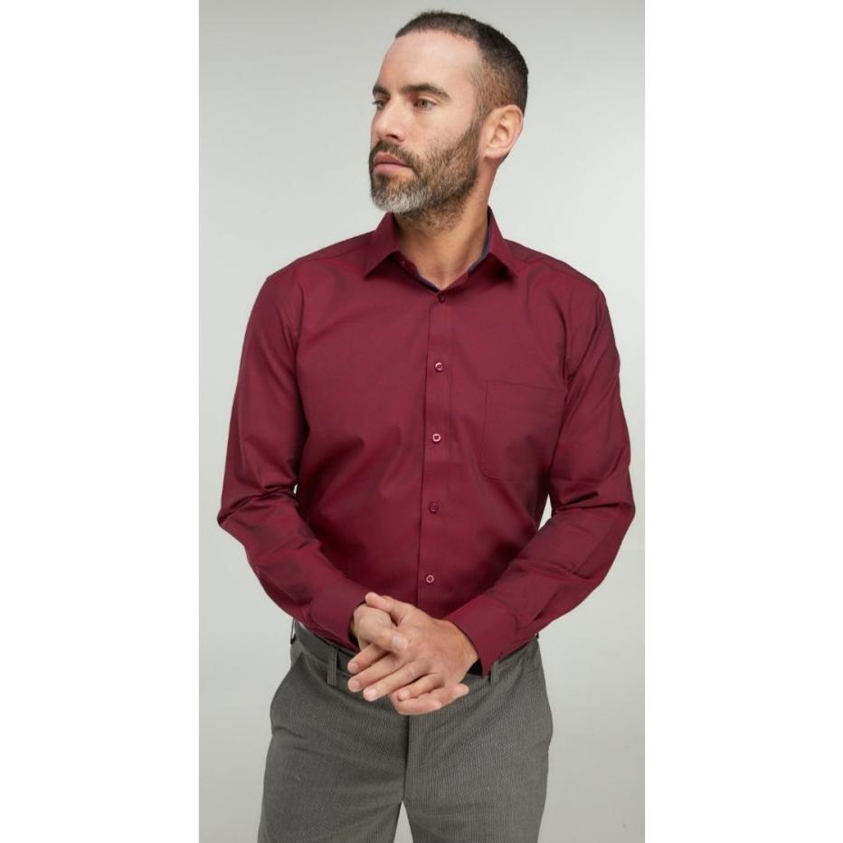 DOUBLE TWO PURE COTTON LONG SLEEVE WOVEN SHIRT RED