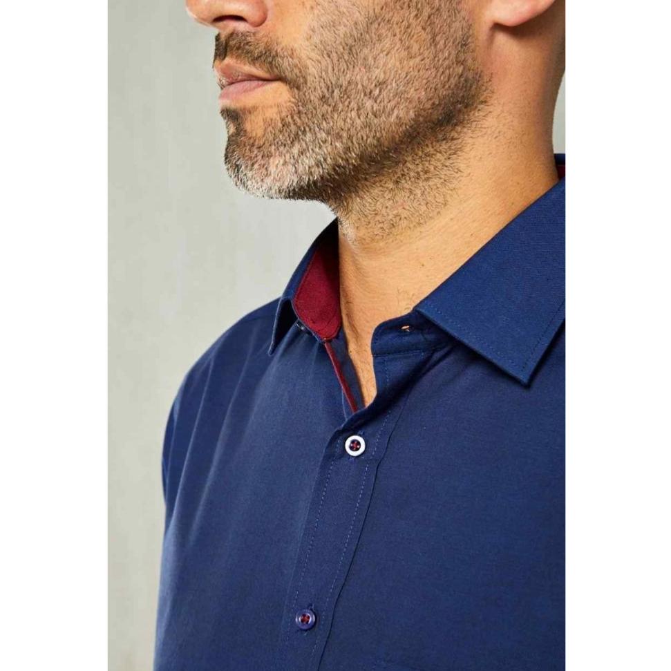 DOUBLE TWO PURE COTTON LONG SLEEVE WOVEN SHIRT NAVY