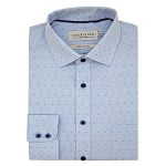 DOUBLE TWO PALE BLUE SPOTTED DOBBY WEAVE LONG SLEEVE SHIRT