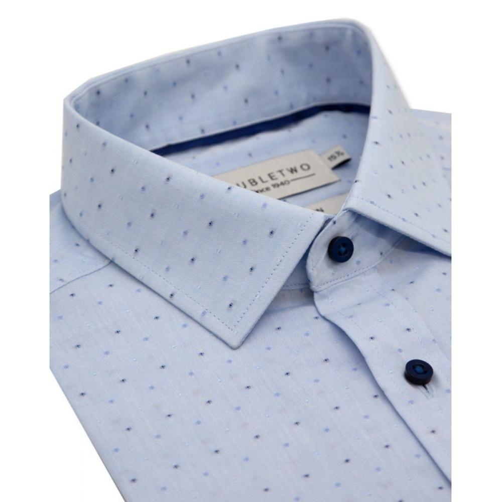 DOUBLE TWO PALE BLUE SPOTTED DOBBY WEAVE LONG SLEEVE SHIRT