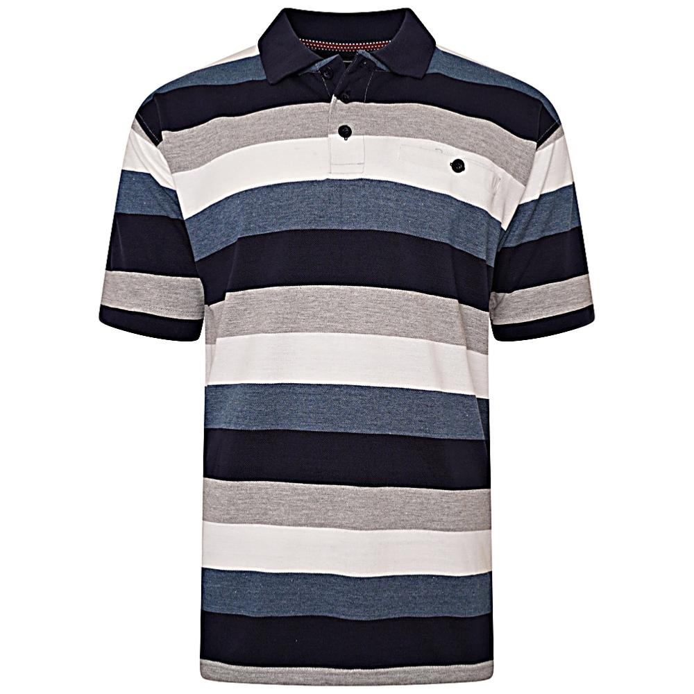 KAM ENGINEERED MULTI STRIPE PIQUE POLO WITH POCKET NAVY