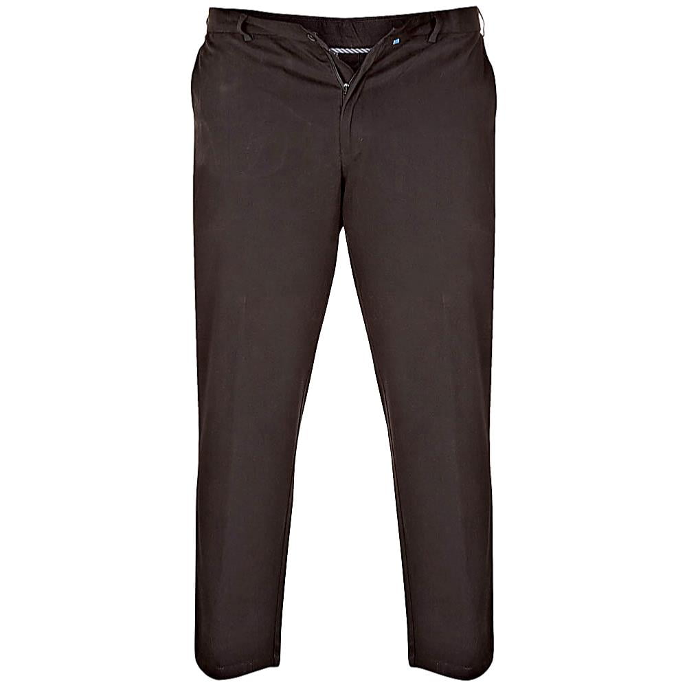 D555 BRUNO BIG MANS CASUAL COTTON CHINO TROUSERS WITH COMFORT STRETCH FIT AND FLEXI-WAIST BLACK