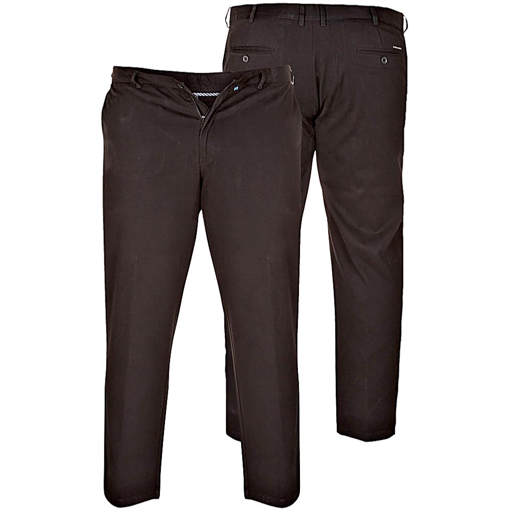 D555 BRUNO BIG MANS CASUAL COTTON CHINO TROUSERS WITH COMFORT STRETCH FIT AND FLEXI-WAIST BLACK