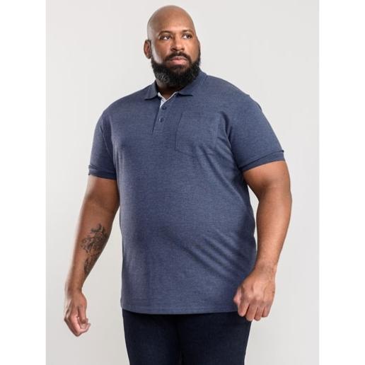 D555 GRANT KINGSIZE COTTON PIQUE POLO WITH POCKET DENIM MARL
