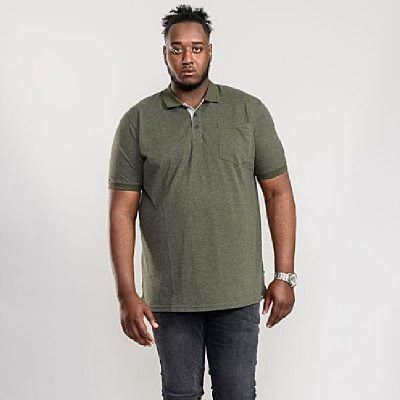 D555 GRANT KINGSIZE COTTON PIQUE POLO WITH POCKET KHAKI MARL