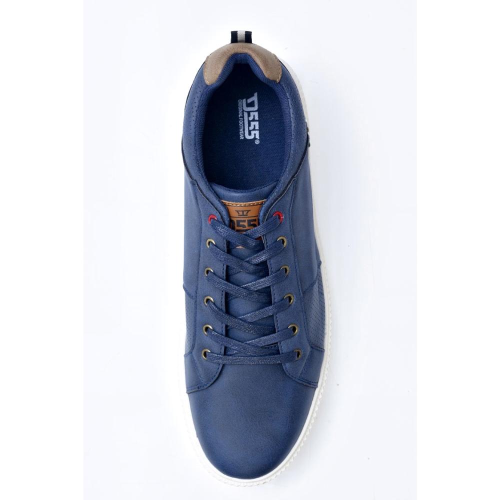D555 VERMONT LACE UP SOFT PUMP TRAINER SHOES WITH PERFORATED TRIMS NAVY