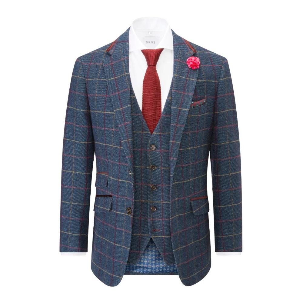 SKOPES DOYLE WOOL BLEND HERRINGBONE JACKET WITH OVER CHECK NAVY