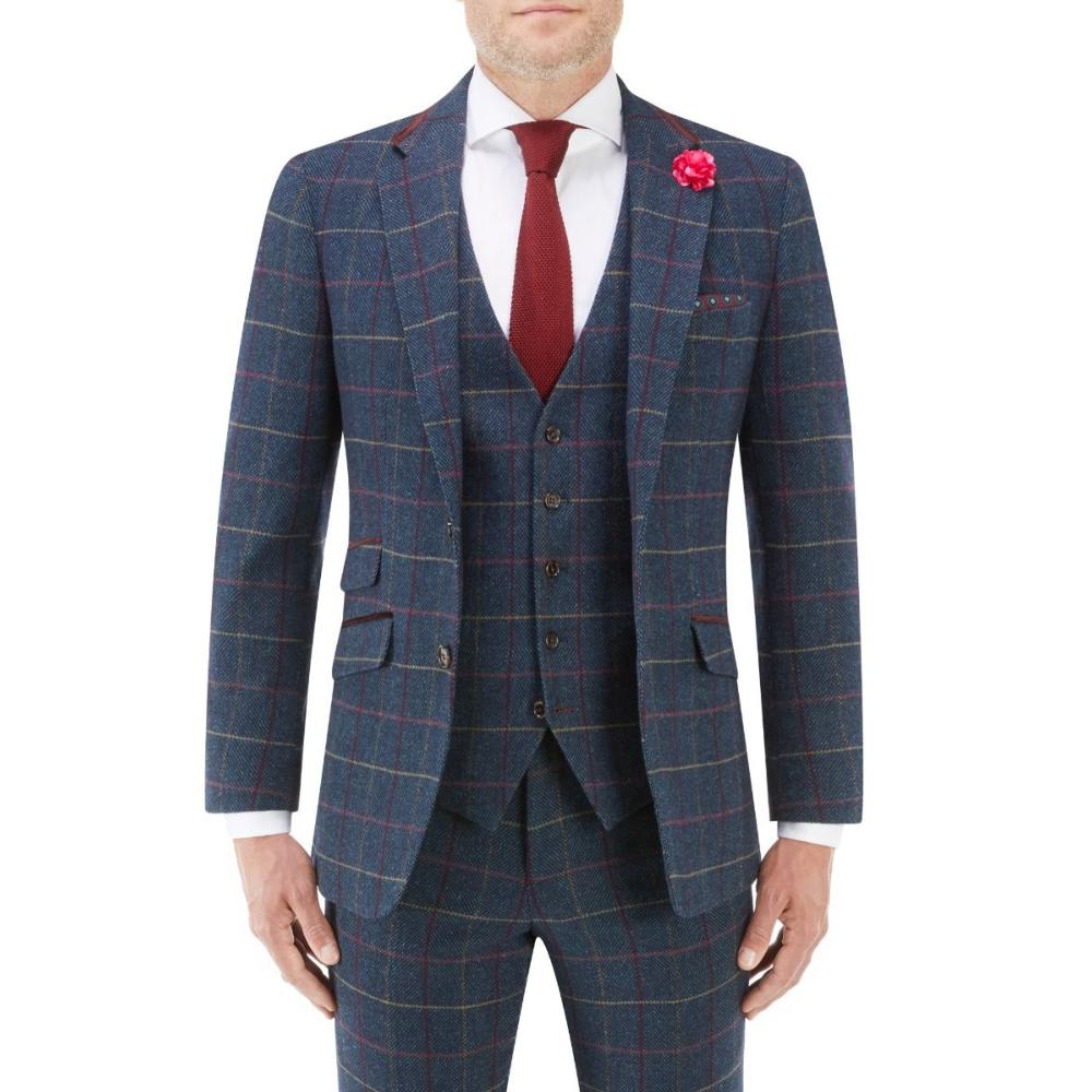 SKOPES DOYLE WOOL BLEND HERRINGBONE JACKET WITH OVER CHECK NAVY