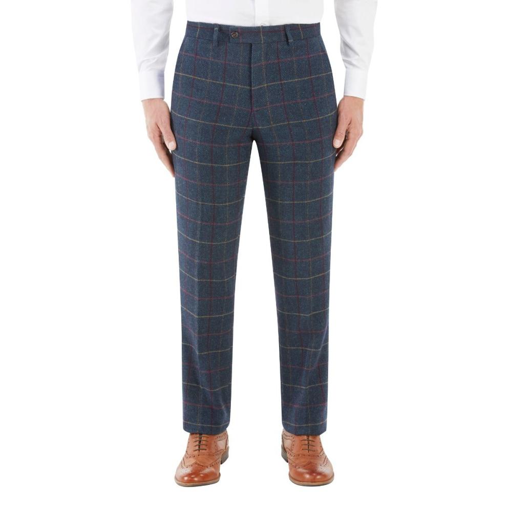 SKOPES DOYLE WOOL BLEND HERRINGBONE TROUSERS WITH OVER CHECK