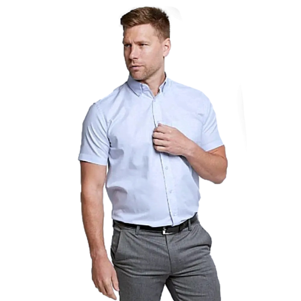 DOUBLE TWO SHORT SLEEVE OXFORD SHIRT BLUE