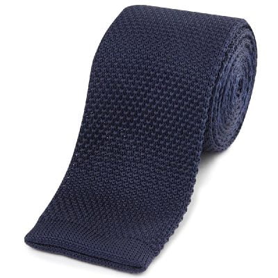 SKOPES EXTRA LONG KNITTED TIE AND POCKET SQUARE SET NAVY