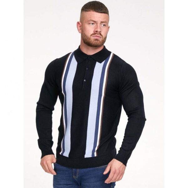 D555 DARLEY LONG SLEEVE KNITTED POLO SHIRT WITH VERTICAL STRIPES