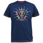 D555 COLIN BORN TO ROCK PRINTED CREW NECK TEE SHIRT FRENCH NAVY