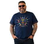 D555 COLIN BORN TO ROCK PRINTED CREW NECK TEE SHIRT FRENCH NAVY