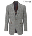 ROWAN – SKOPES WOOL BLEND HERRINGBONE JACKET WITH OVER CHECK BROWN
