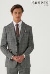 ROWAN - SKOPES WOOL BLEND HERRINGBONE JACKET WITH OVER CHECK BROWN