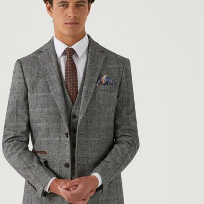 ROWAN - SKOPES WOOL BLEND HERRINGBONE JACKET WITH OVER CHECK BROWN