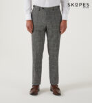 ROWAN – SKOPES WOOL BLEND HERRINGBONE TROUSERS WITH OVER CHECK BROWN
