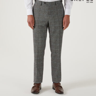 ROWAN - SKOPES WOOL BLEND HERRINGBONE TROUSERS WITH OVER CHECK BROWN