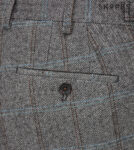 ROWAN – SKOPES WOOL BLEND HERRINGBONE TROUSERS WITH OVER CHECK BROWN