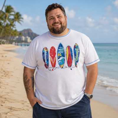 D555 Bridgford Surf Board Print Big Tee White