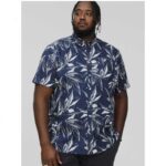D555 Finley Mans Cotton Short Sleeve Hawaiian Shirt Navy