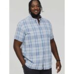 D555 Orchard Big Mans Casual Cotton check Shirt Blue
