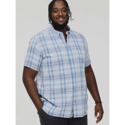 D555 Orchard Big Mans Casual Cotton check Shirt Blue