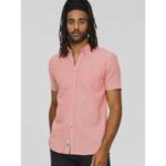 D555 HAZELWOOD LINEN MIX SHORT SLEEVE SHIRT SALMON