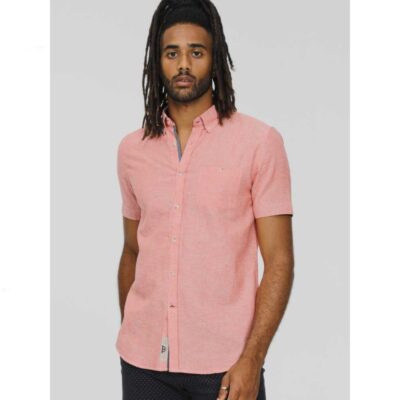 D555 HAZELWOOD LINEN MIX SHORT SLEEVE SHIRT SALMON