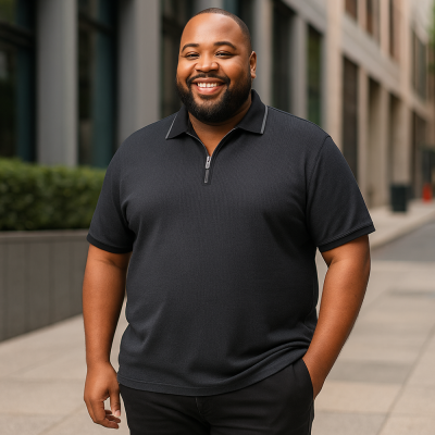 KAM JERSEY WEAVE 1/4 ZIP NECK POLO BLACK