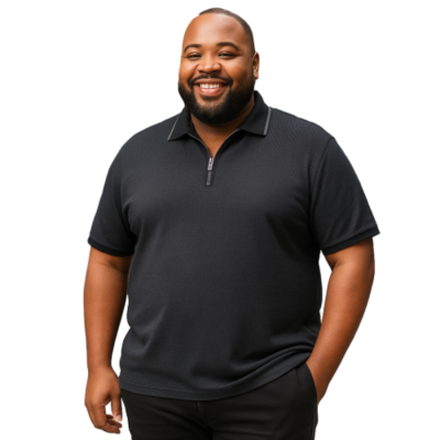 KAM JERSEY WEAVE 1/4 ZIP NECK POLO BLACK