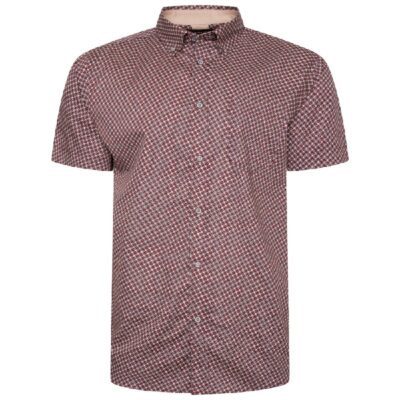 KAM ALL OVER GEO PRINT SHORT SLEEVE SHIRT BURGUNDY