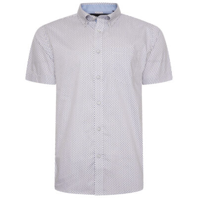KAM ALL OVER GEO PRINT SHORT SLEEVE SHIRT WHITE / BLUE