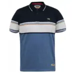 D555 OFFLEY STRIPE JERSEY POLO WITH RIBBED CUFFS NAVY / DENIM MARL