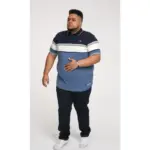 D555 OFFLEY STRIPE JERSEY POLO WITH RIBBED CUFFS NAVY / DENIM MARL