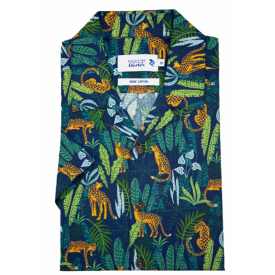 DOUBLE TWO LIFESTYLE OPEN NECK JUNGLE PRINT CASUAL SHIRT