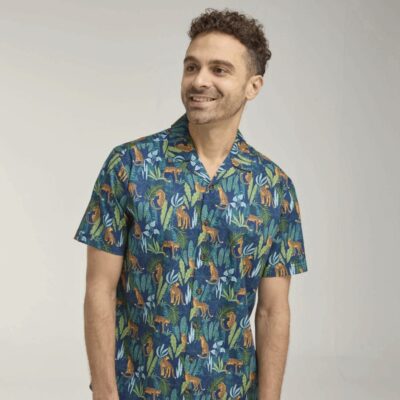 DOUBLE TWO Lifestyle Open Neck Jungle Print Casual Shirt DTLS1212