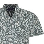 ESPIONAGE ABSTRACT PRINT SHORT SLEEVE SHIRT WITH REVERE COLLAR OLIVE