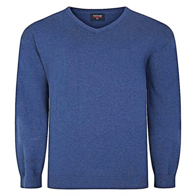 Espionage Cotton V-Neck Pullover in Denim Blue
