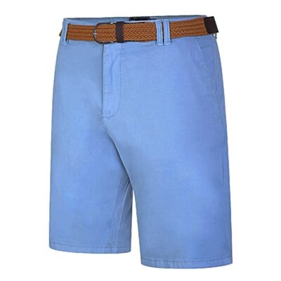 KAM BELTED OXFORD STRETCH CHINO SHORTS POWDER BLUE