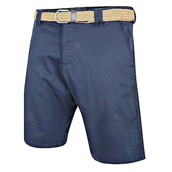 KAM BELTED OXFORD STRETCH CHINO SHORTS NAVY